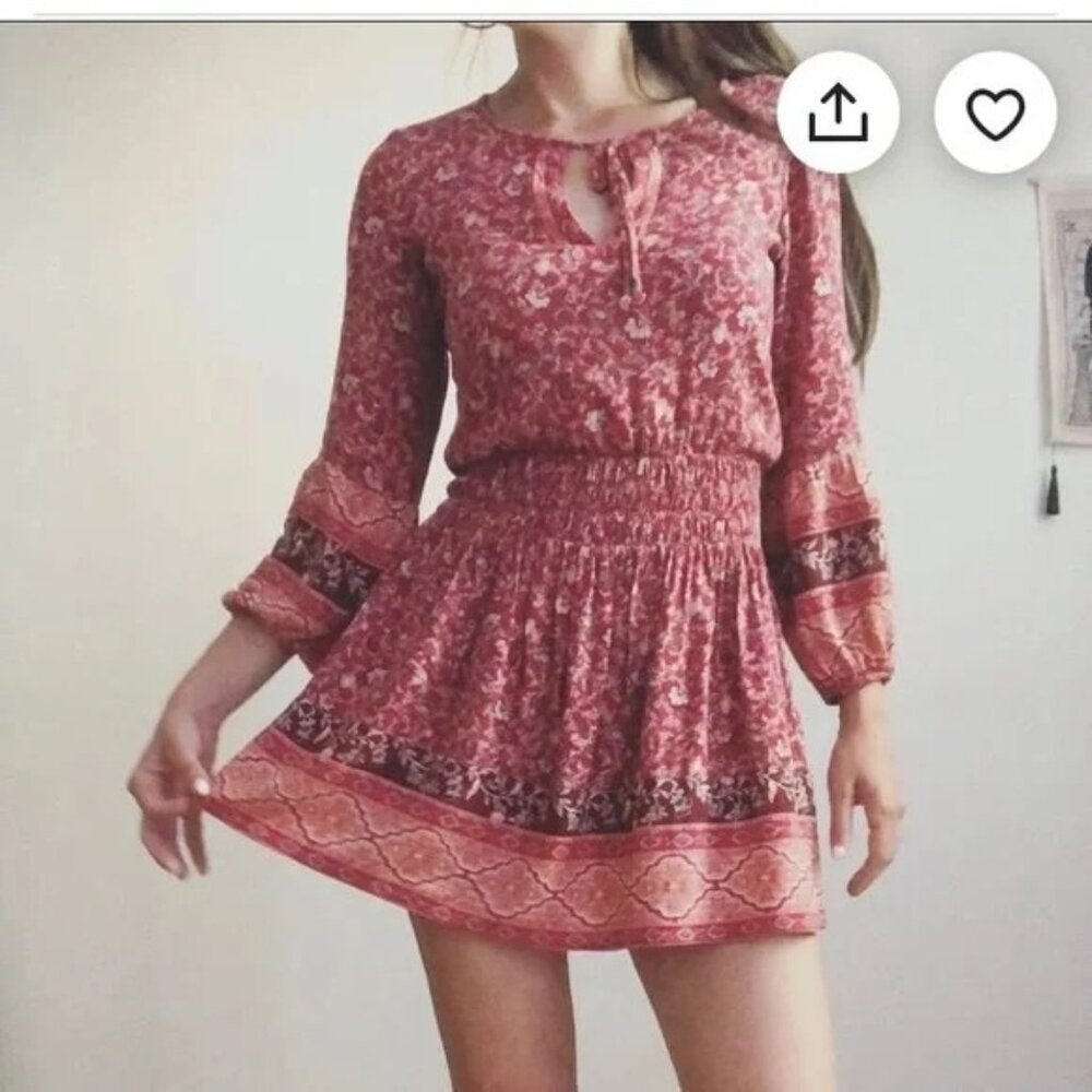American Eagle Womens Floral Paisley Long Sleeve Mini Dress Size Small Boho Date - Picture 3 of 12